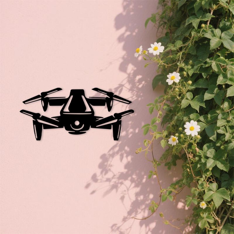 Tech Office Wall Decor - 2D Flat Drone Silhouette Metal Wall